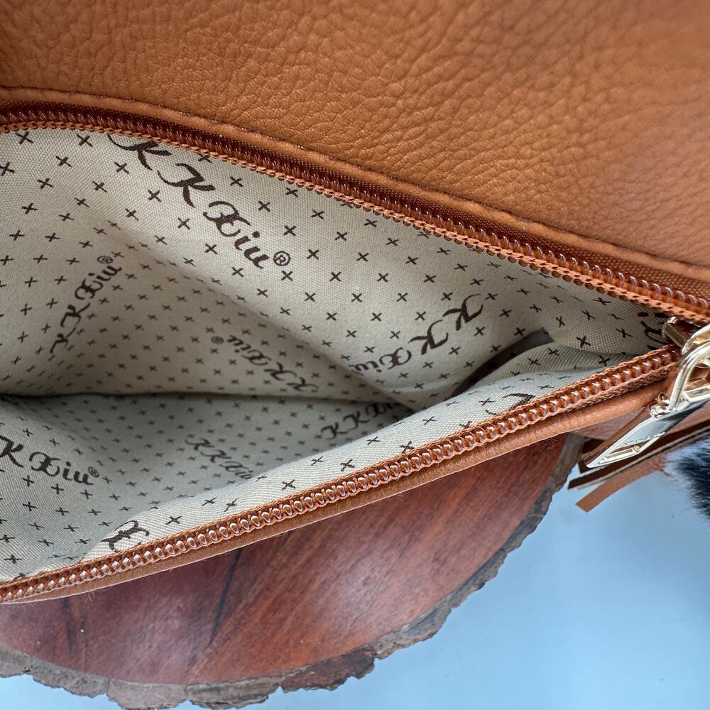 Quilted Dual Compartment Crossbody Bag Tan Brown Multi Pocket Shoulder Purse EUC - Picture 9 of 14
